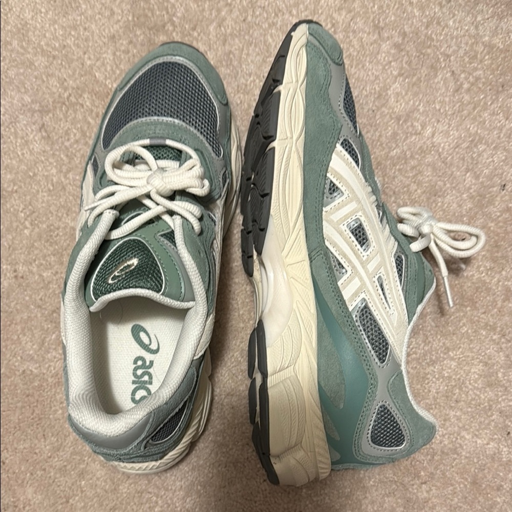 Asics Green and Cream Athletic Shoes Mesh Suede Upper